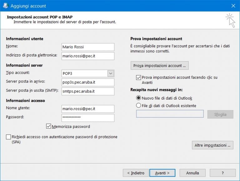 Configurazione PEC Aruba Parametri Per Client Outlook